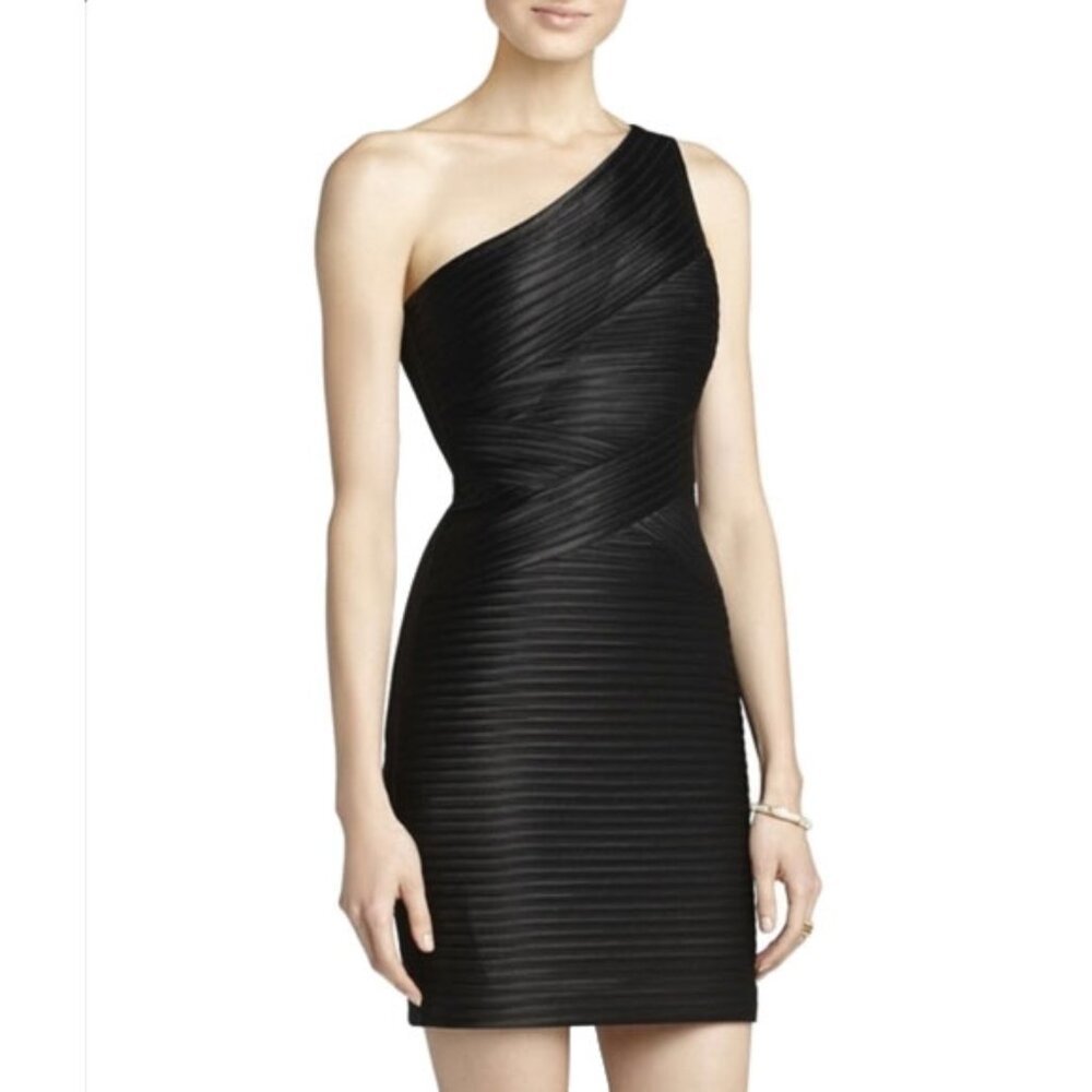 NWOT BCBG Mamie One Shoulder Bandage Dress 0 Black Cocktail